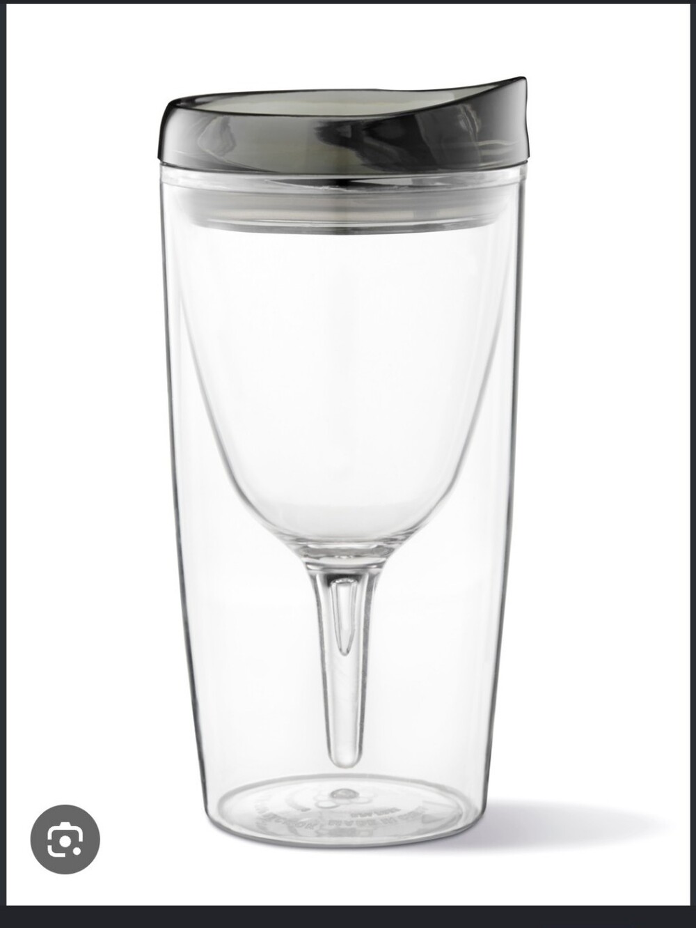 Two Amazon Clear Wine Tumblers with Black Lids
